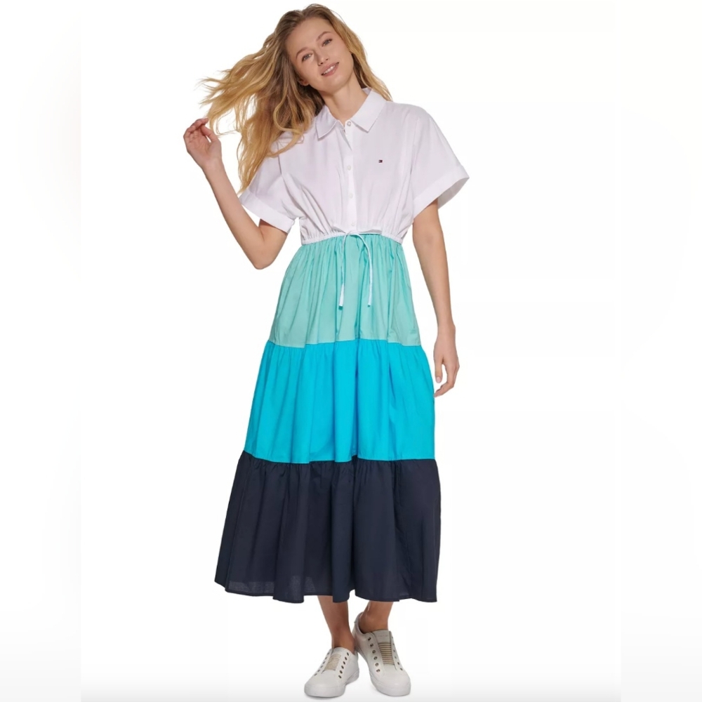 Tommy Hilfiger Colorblock Maxi Dress - White, Mint, Blue, Navy